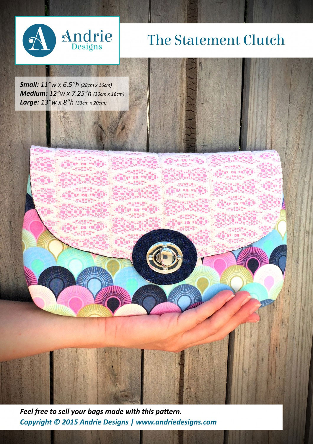 The Statement Clutch sewing pattern from Andrie Designs