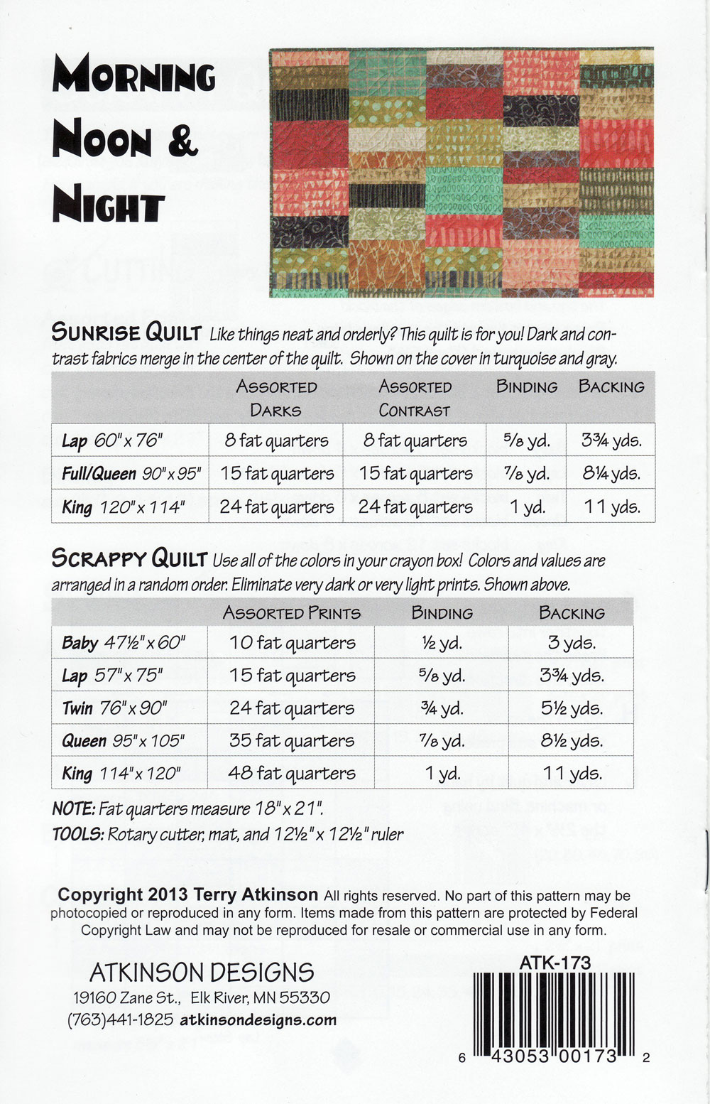 Morning Noon And Night Quilt Sewing Pattern From Atkinson Designs