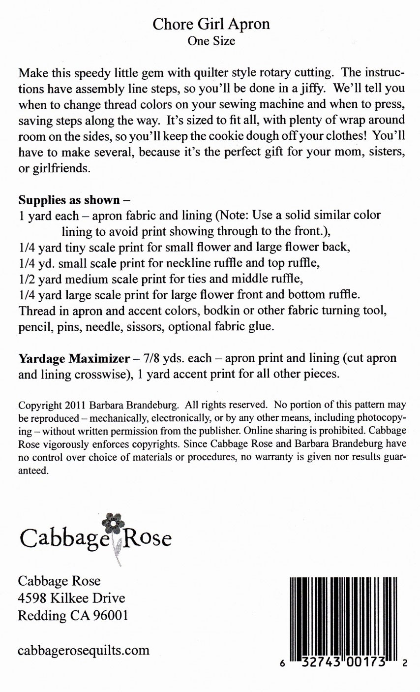 Cabbage Rose Sassy Little Apron Pattern