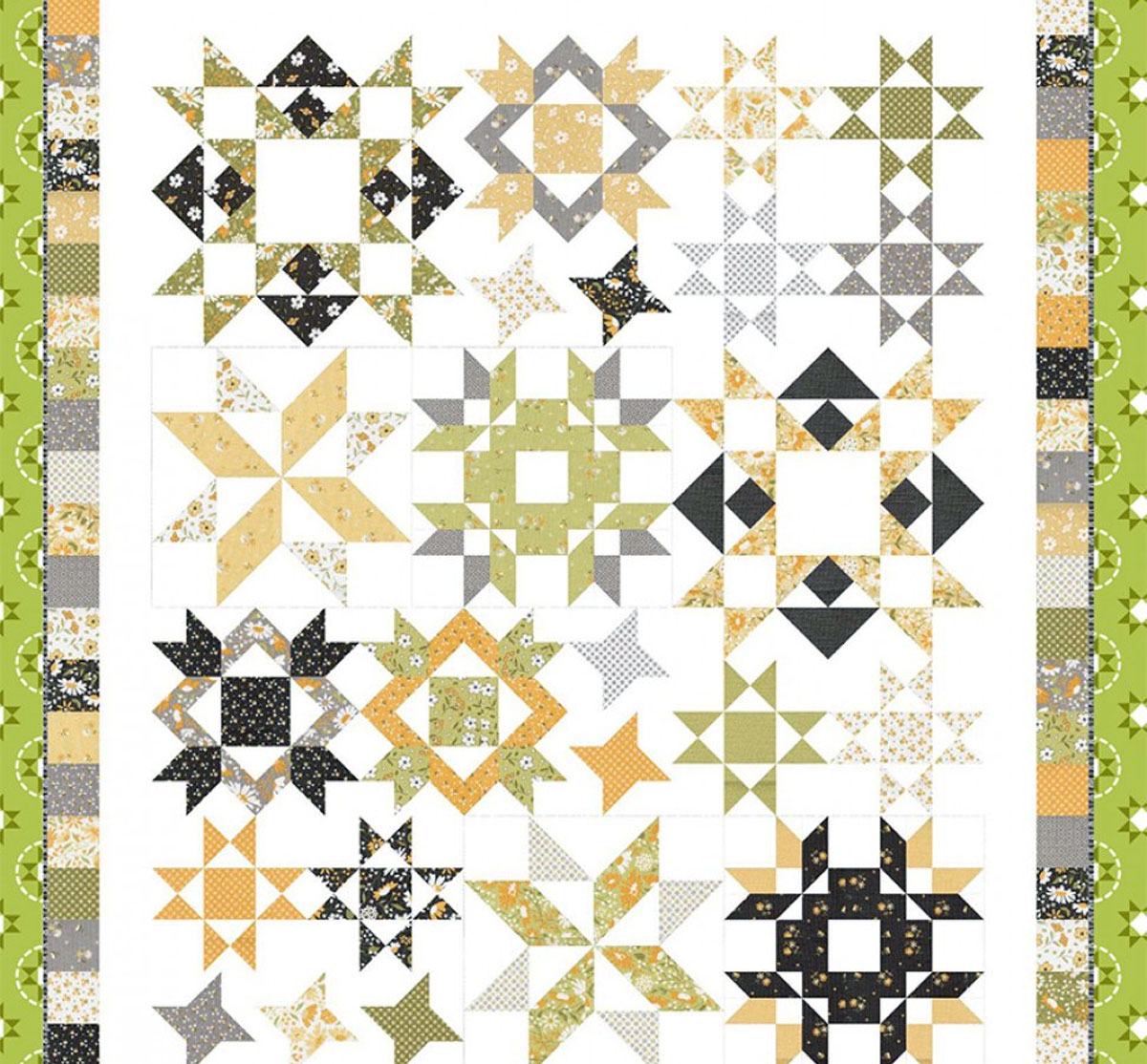 Joy Filled Quilt Kit with orders pattern using Buttercup & Slate by Corey Yoder of Moda Fabrics - Finished size 60