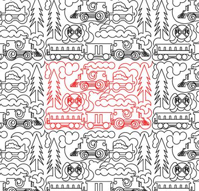 Train With Trees DIGITAL Longarm Quilting Pantograph Design by Deb Geissler