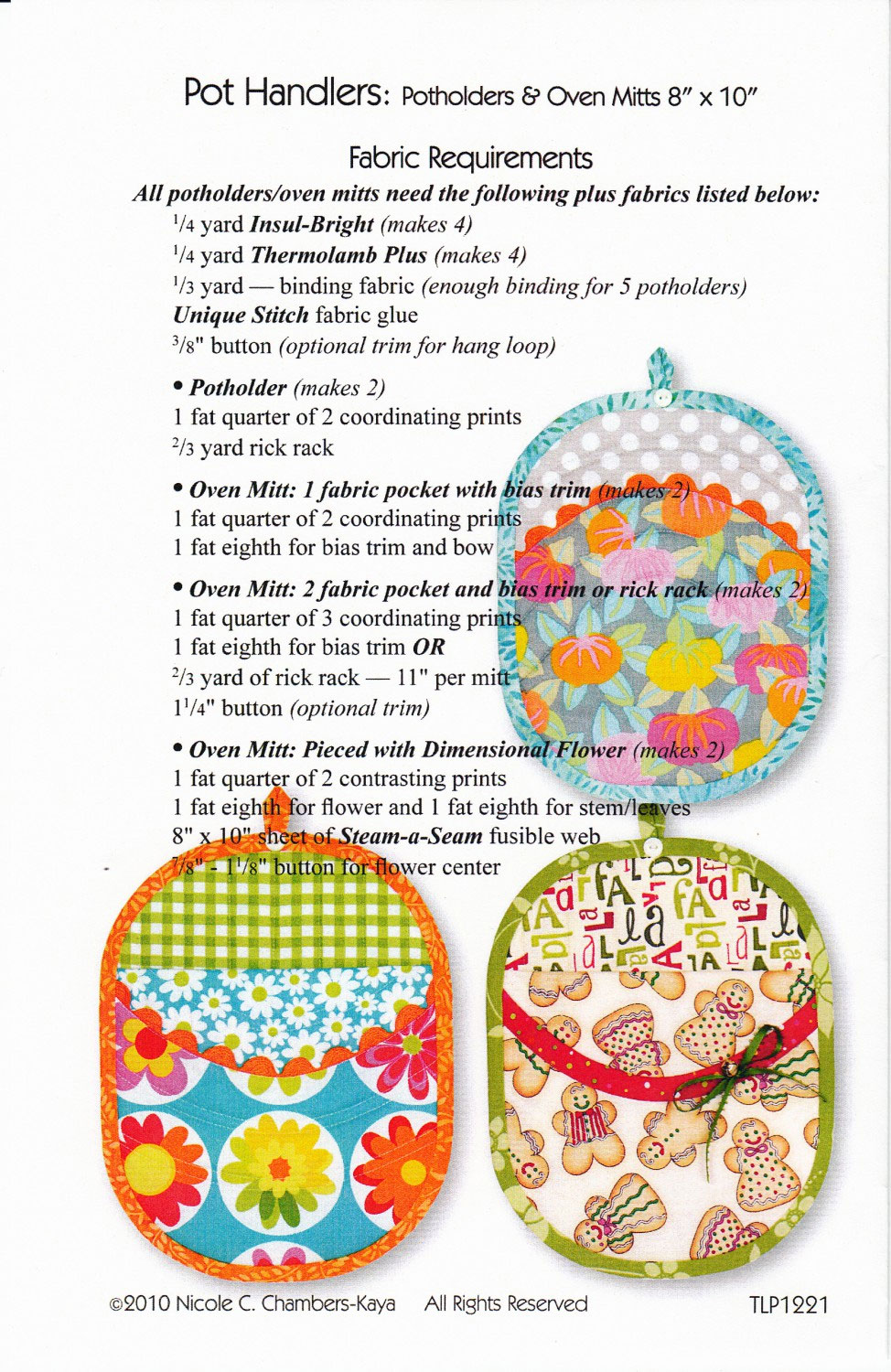 Pot Handlers - Potholders and Oven Mitts with Personality - Potholder  Pattern - Oven Mitt Pattern - Hostess Gift Pattern - Tiger Lily Press